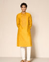 Manyavar Men Yellow Blended Viscose Kurta Pajama with Embroidery