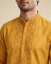 Manyavar Men Yellow Blended Viscose Kurta Pajama with Embroidery