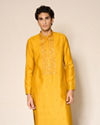 Manyavar Men Yellow Blended Viscose Kurta Pajama with Embroidery