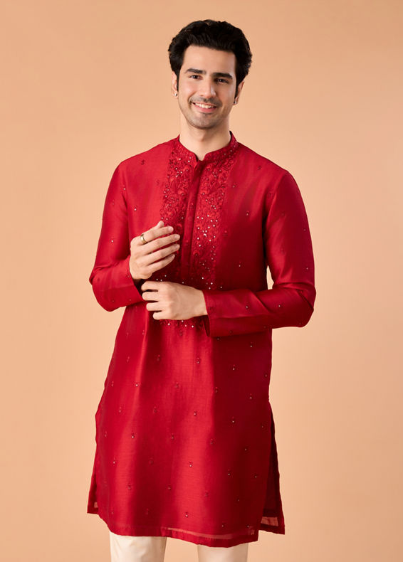 Manyavar Men Opulent Red Kurta Pajama