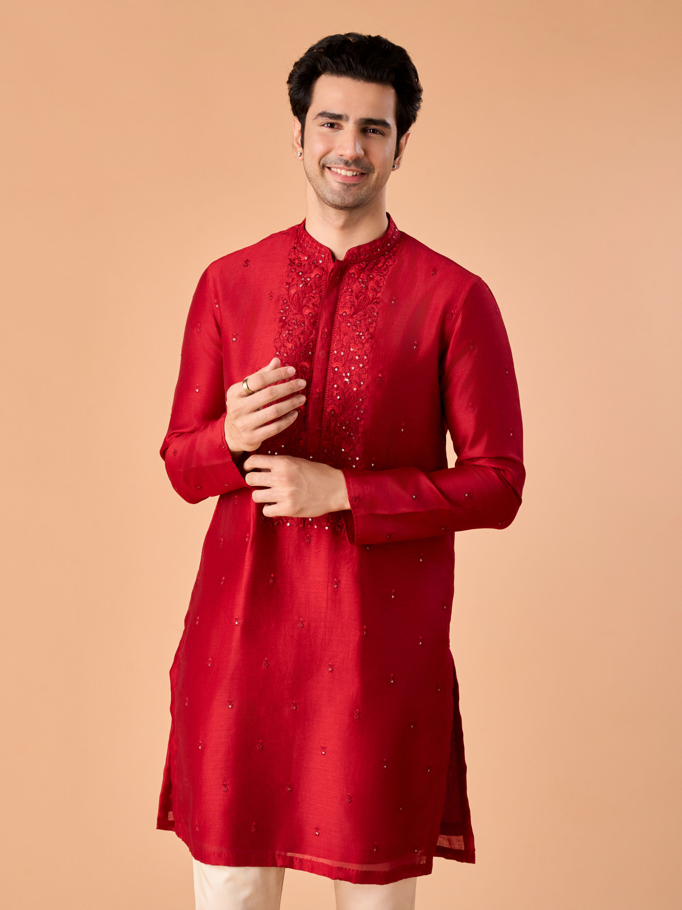 Manyavar Men Opulent Red Kurta Pajama