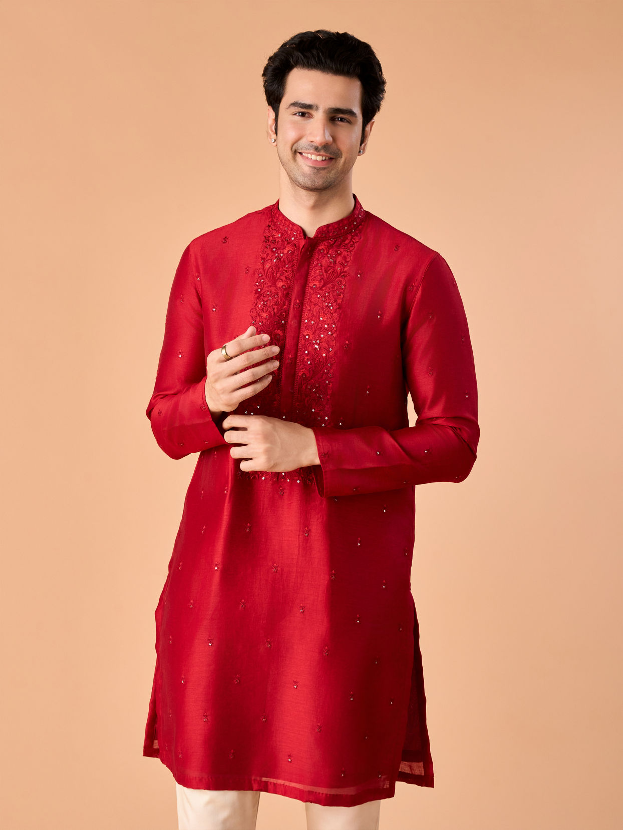 Manyavar Men Opulent Red Kurta Pajama