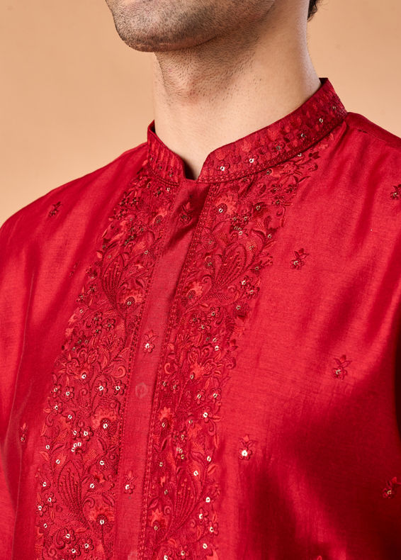 Manyavar Men Opulent Red Kurta Pajama