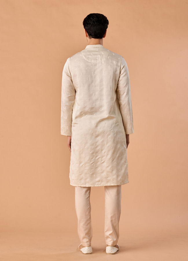 Manyavar Men Satin Elegance Cream Kurta Pajama