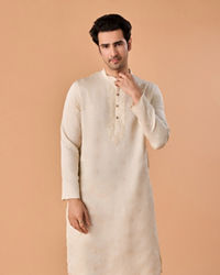 Manyavar Men Satin Elegance Cream Kurta Pajama