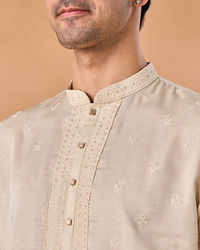 Manyavar Men Satin Elegance Cream Kurta Pajama