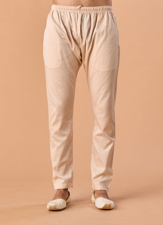 Manyavar Men Satin Elegance Cream Kurta Pajama