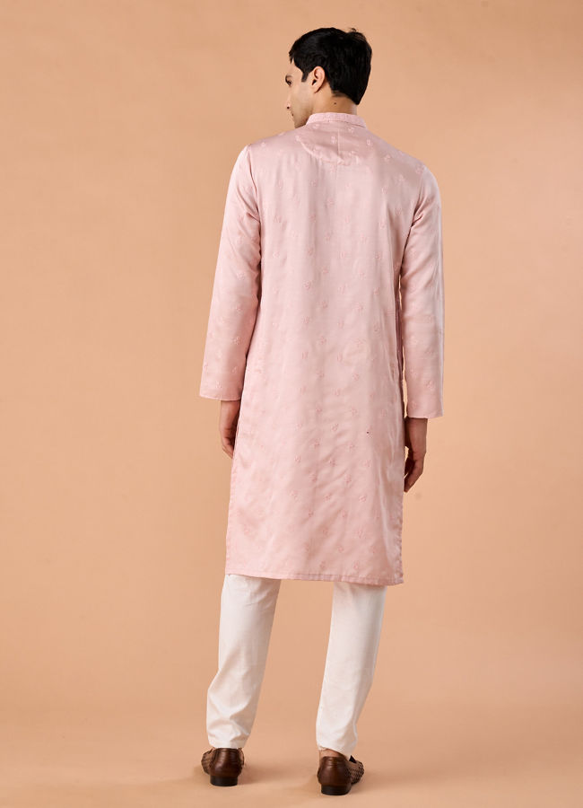 Manyavar Men Pink Satin Kurta Pajama