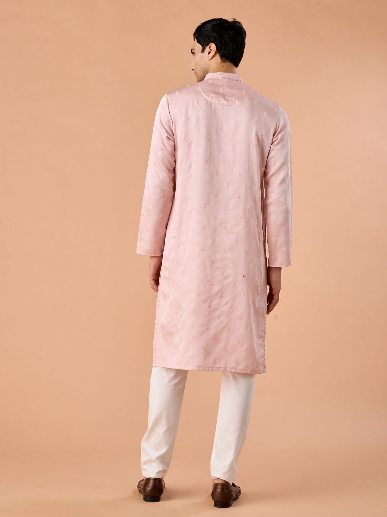 Manyavar Men Pink Satin Kurta Pajama