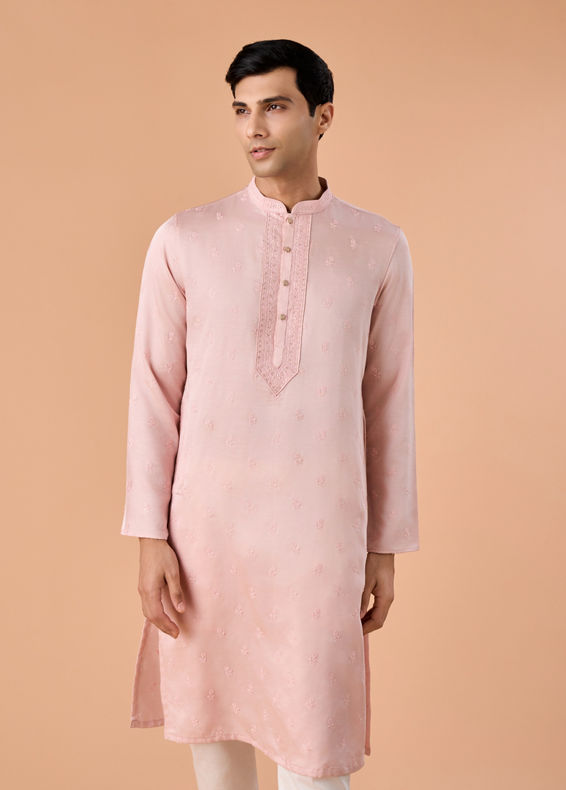 Manyavar Men Pink Satin Kurta Pajama