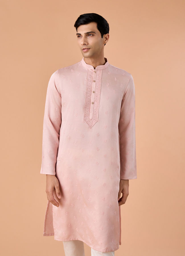 Manyavar Men Pink Satin Kurta Pajama