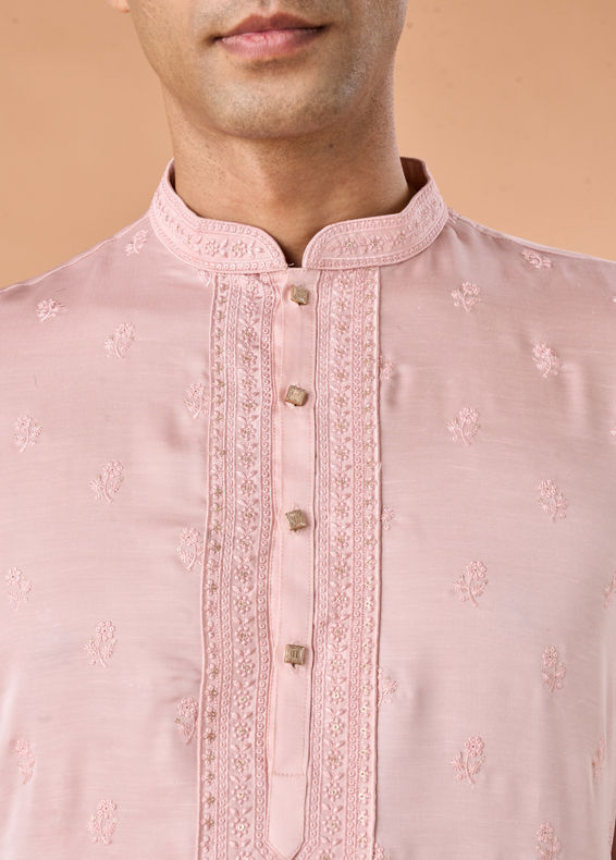 Manyavar Men Pink Satin Kurta Pajama