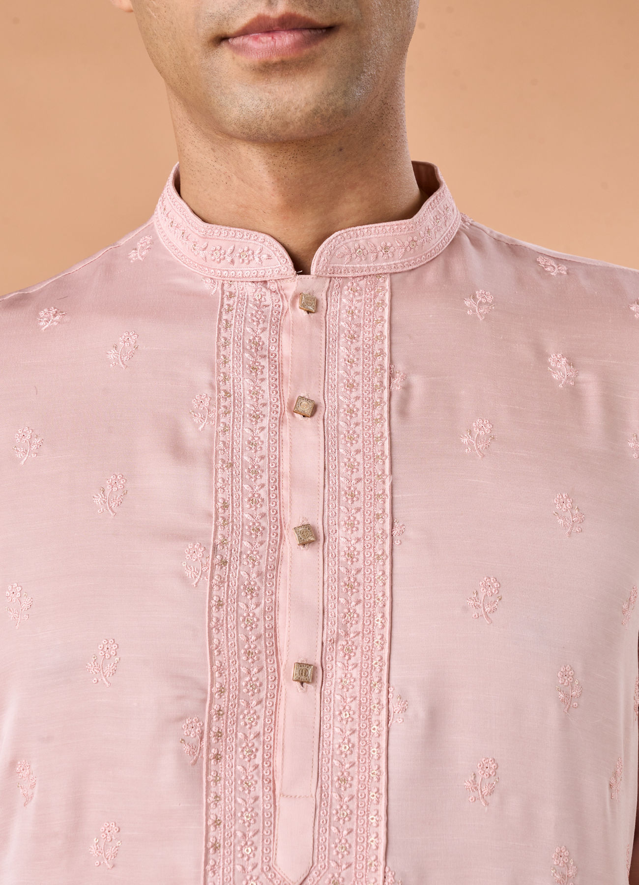 Manyavar Men Pink Satin Kurta Pajama