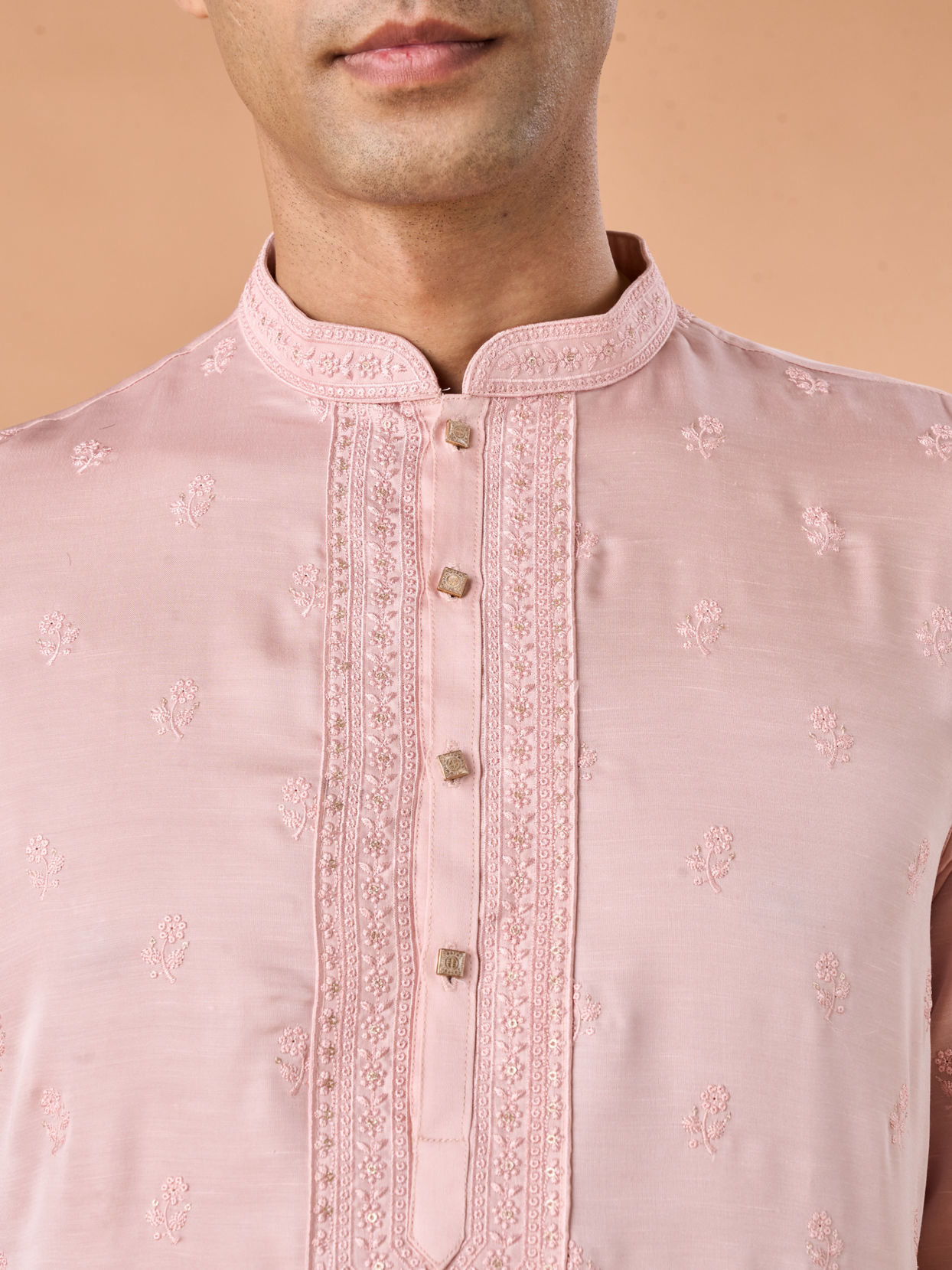 Manyavar Men Pink Satin Kurta Pajama