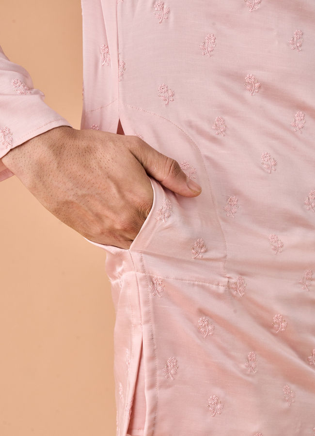 Manyavar Men Pink Satin Kurta Pajama