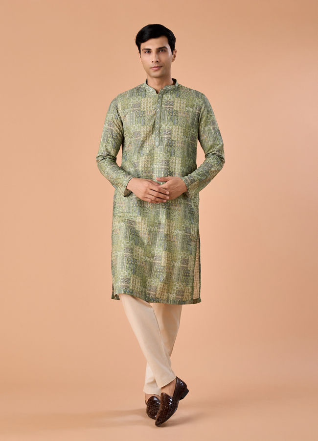 Manyavar Men Light Mid Green Kurta Pajama