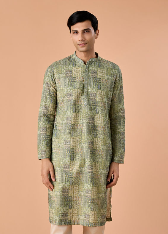 Manyavar Men Light Mid Green Kurta Pajama