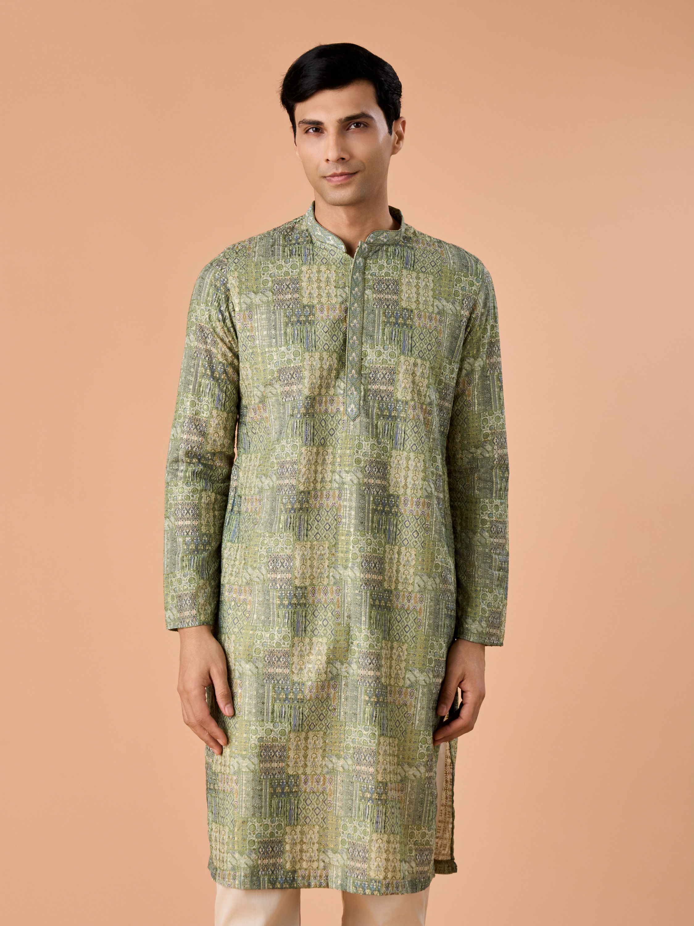 Manyavar Men Light Mid Green Kurta Pajama