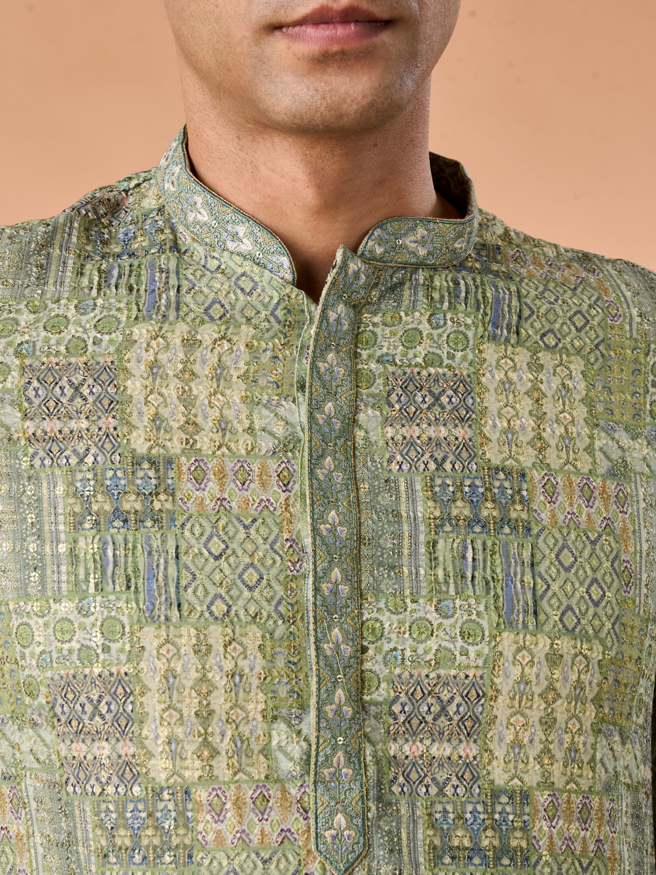 Manyavar Men Light Mid Green Kurta Pajama