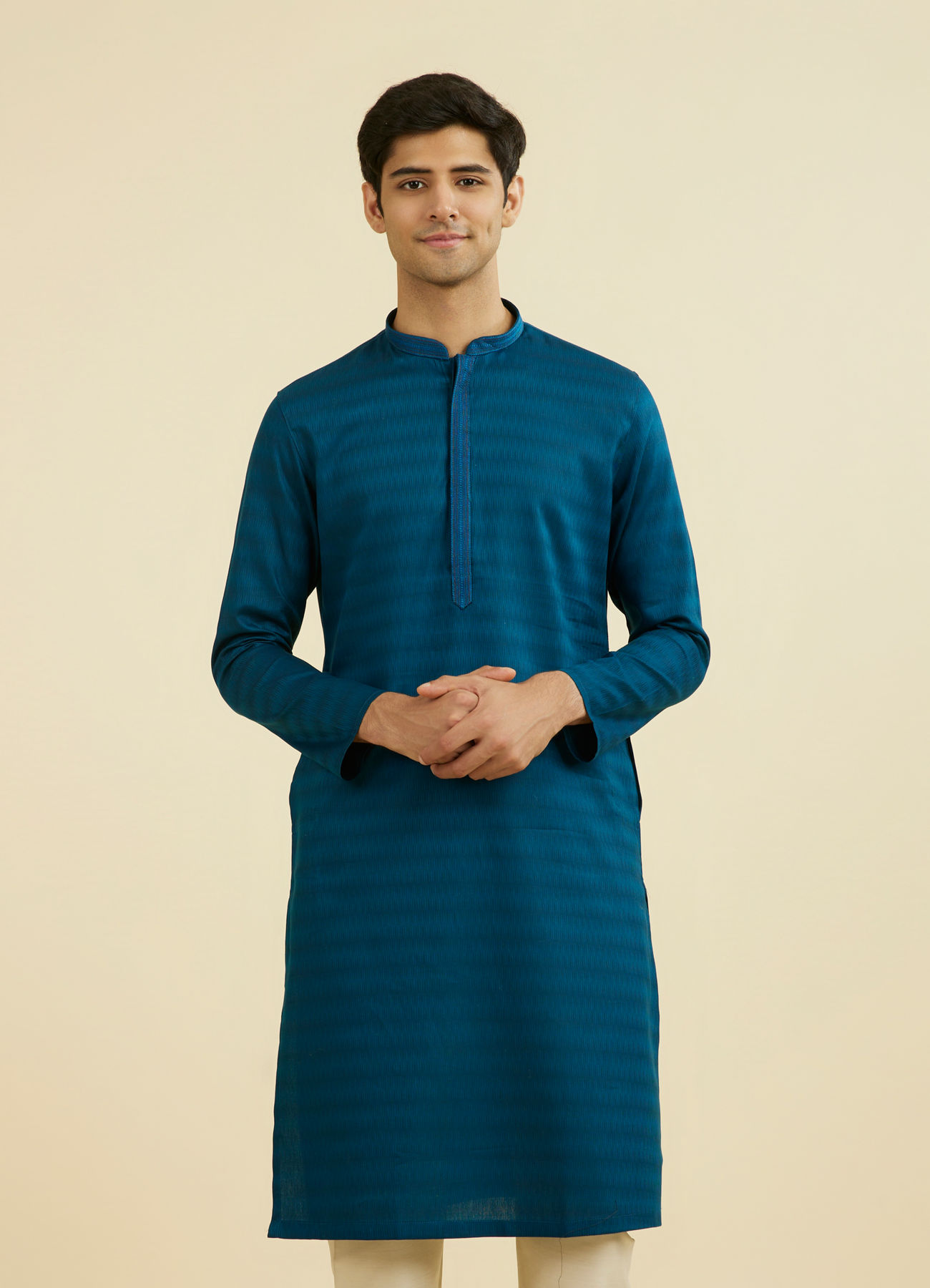 Manyavar Men Teal Blue Cotton Kurta Pajama