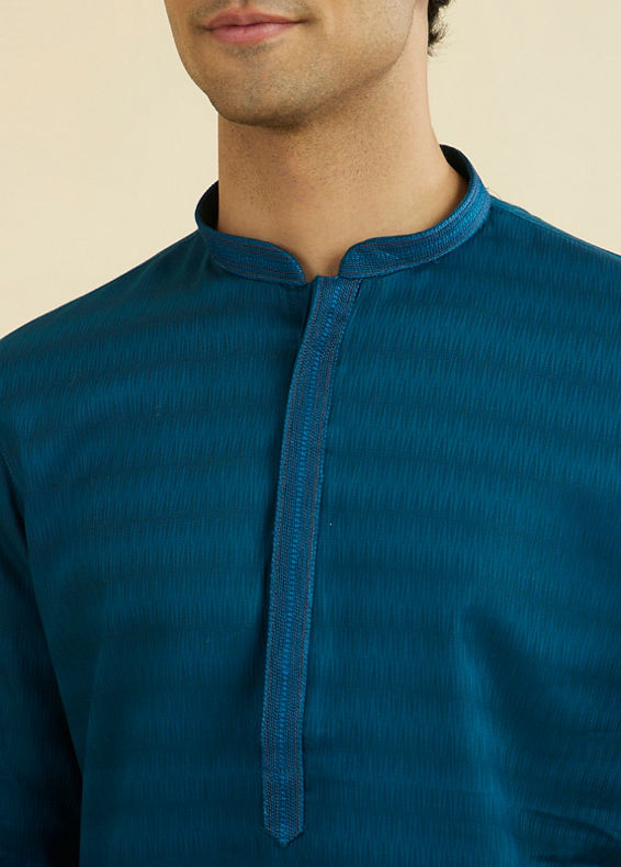 Manyavar Men Teal Blue Cotton Kurta Pajama