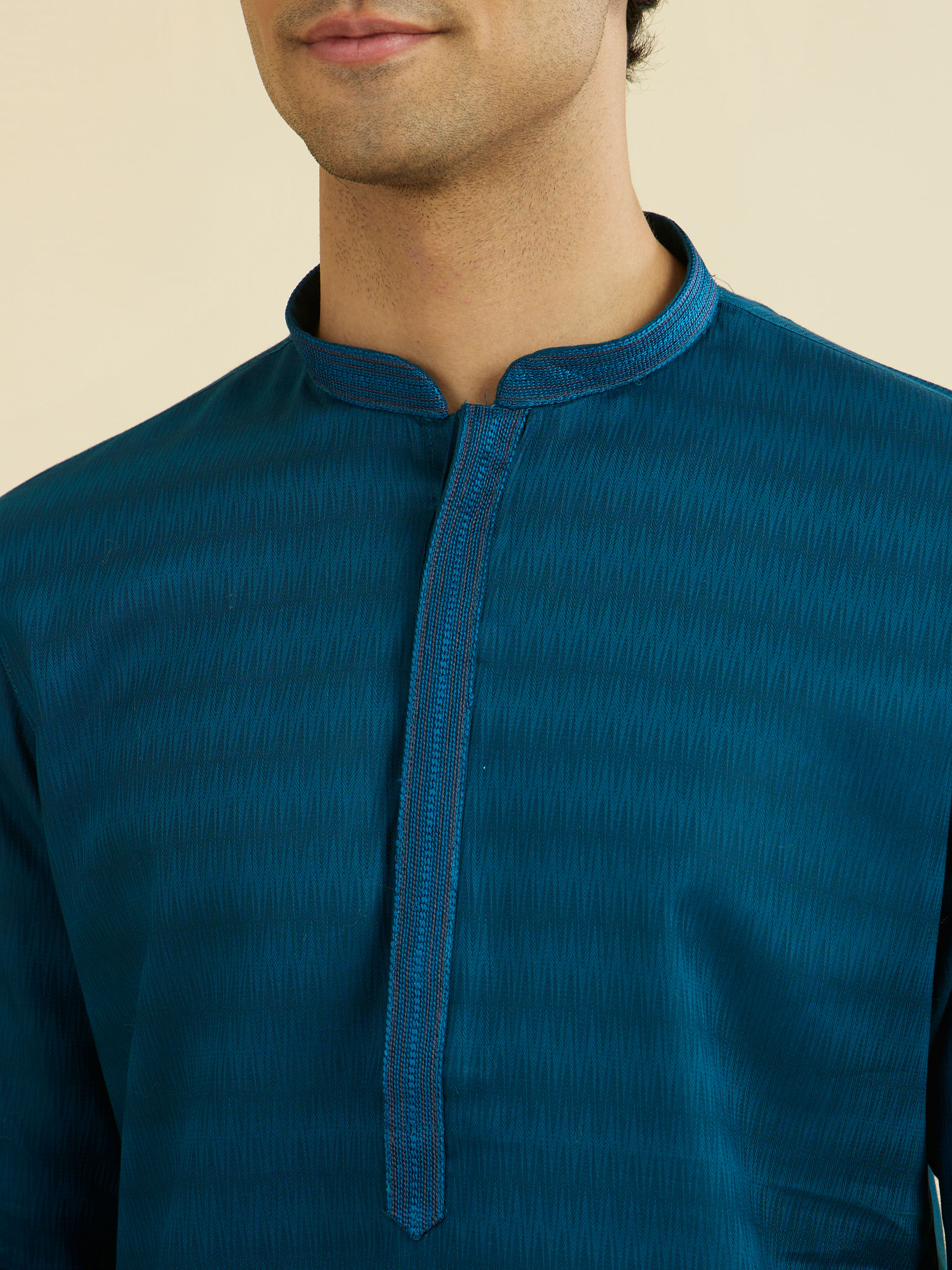 Manyavar Men Teal Blue Cotton Kurta Pajama