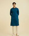 Manyavar Men Teal Blue Cotton Kurta Pajama