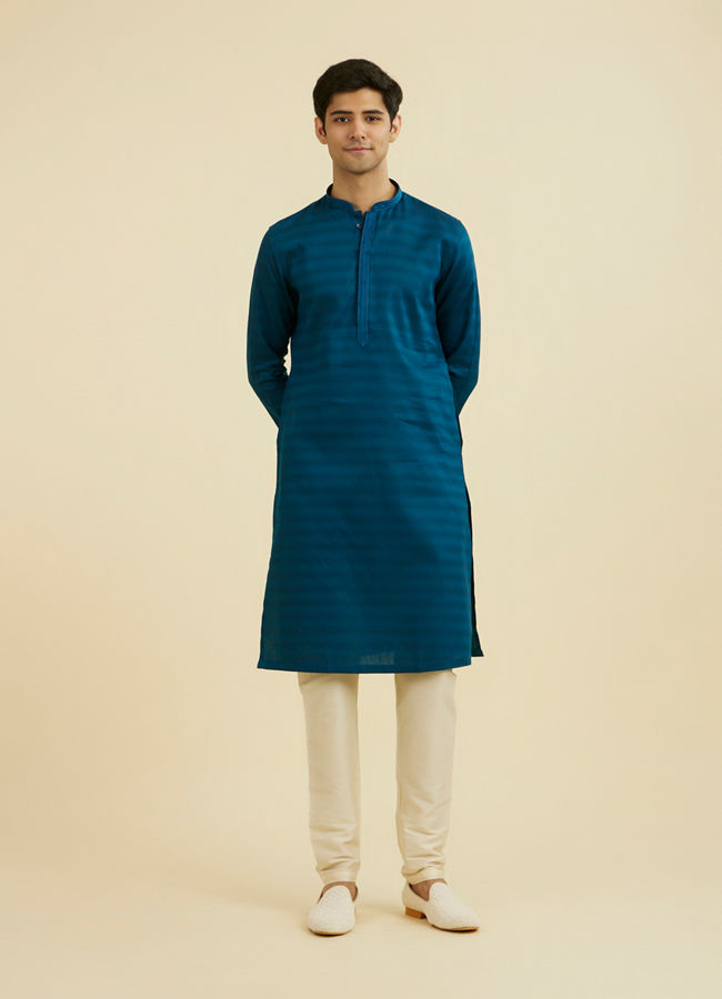 Manyavar Men Teal Blue Cotton Kurta Pajama