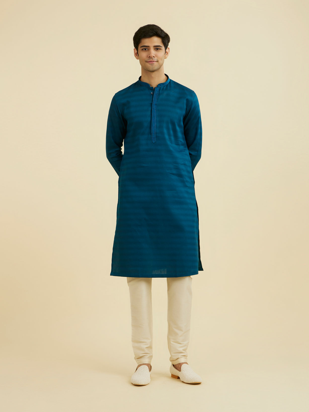 Manyavar Men Teal Blue Cotton Kurta Pajama