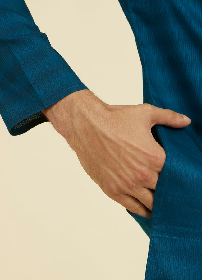 Manyavar Men Teal Blue Cotton Kurta Pajama