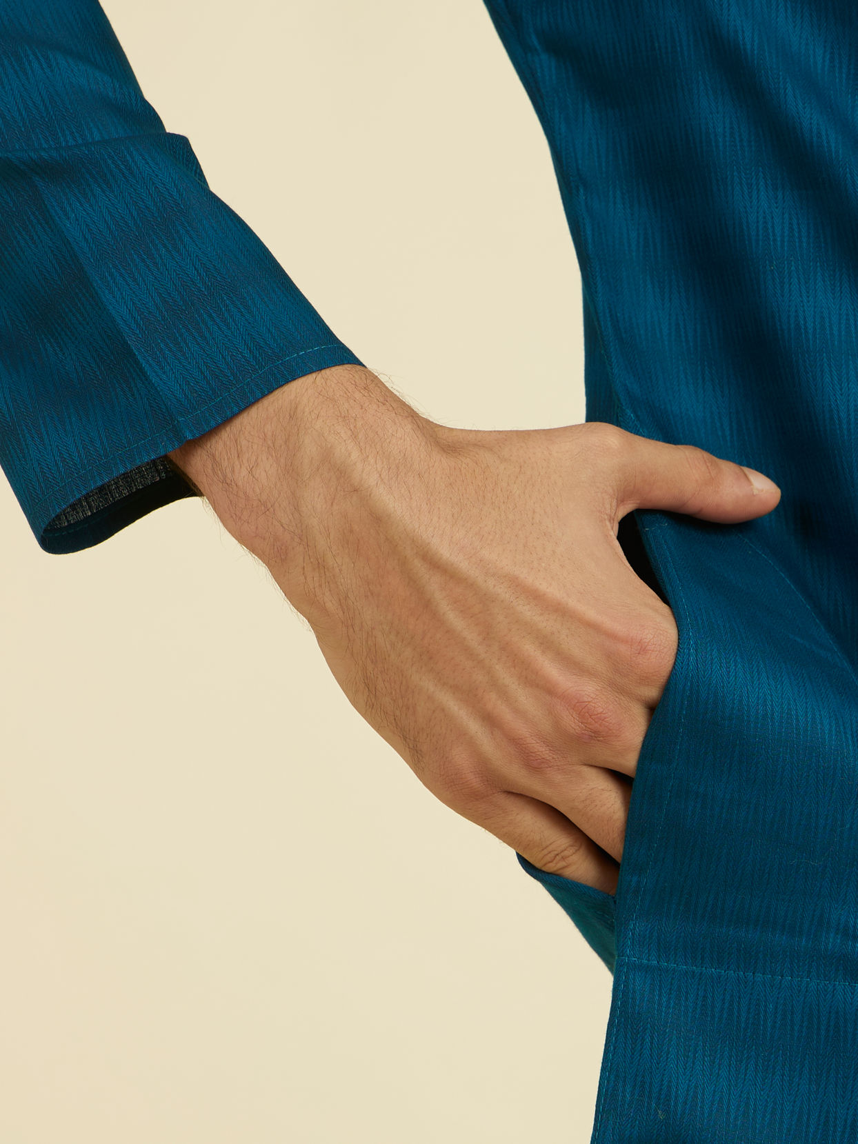 Manyavar Men Teal Blue Cotton Kurta Pajama