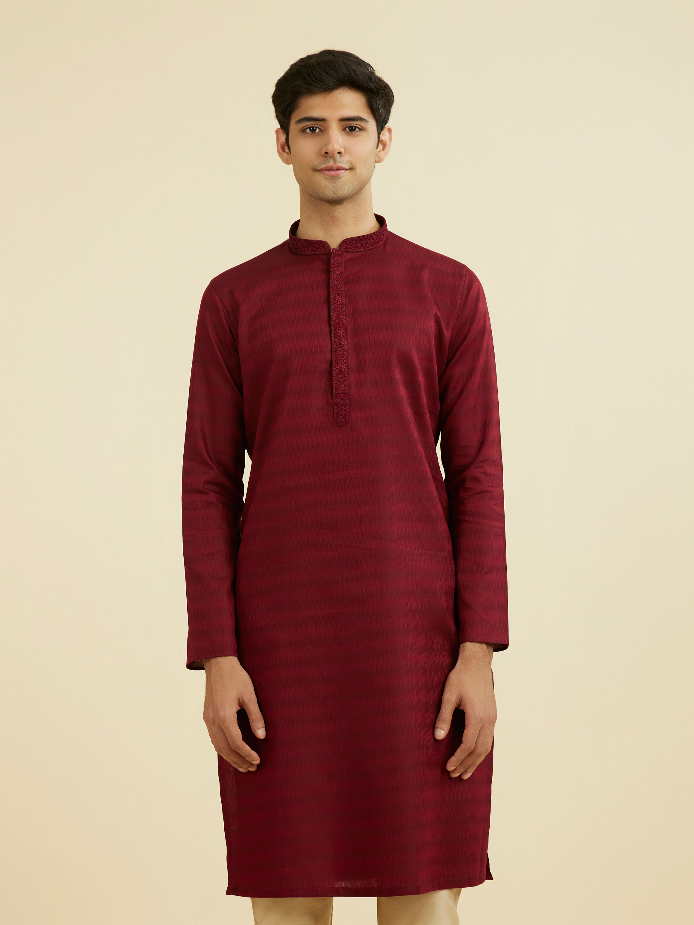 Manyavar Men Maroon Elegance Kurta Pajama
