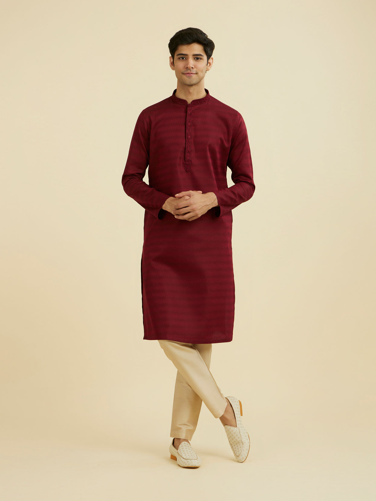 Manyavar Men Maroon Elegance Kurta Pajama