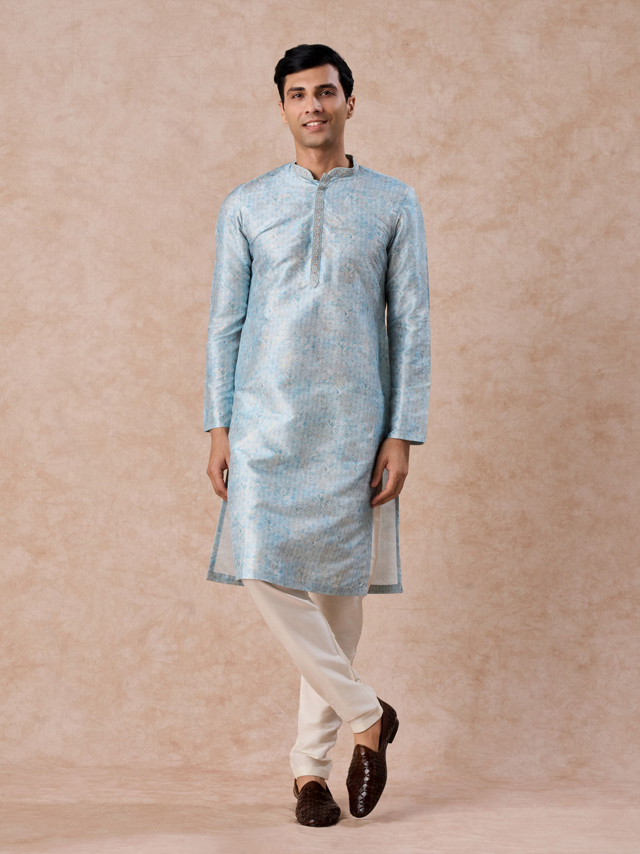 Manyavar Men Dewy Dawn Blue Kurta Pajama