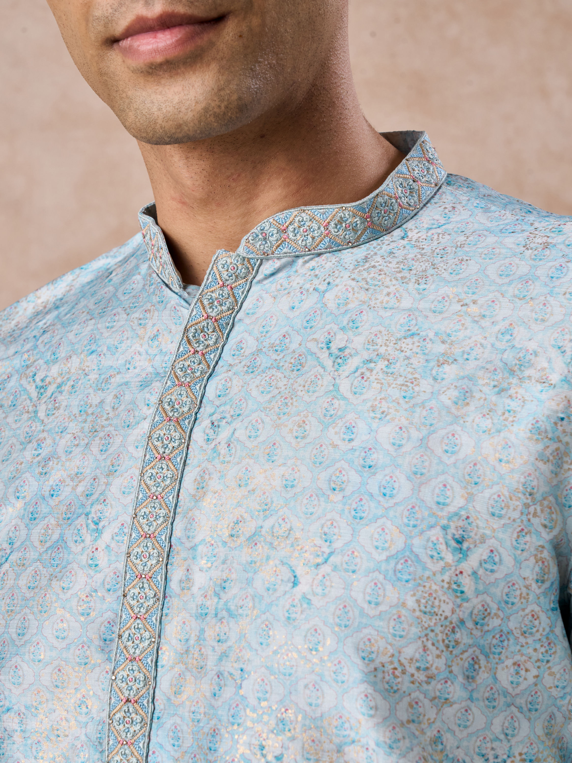 Manyavar Men Dewy Dawn Blue Kurta Pajama