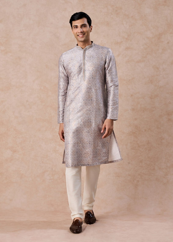 Manyavar Men Elegant Light Grey Kurta Pajama Set