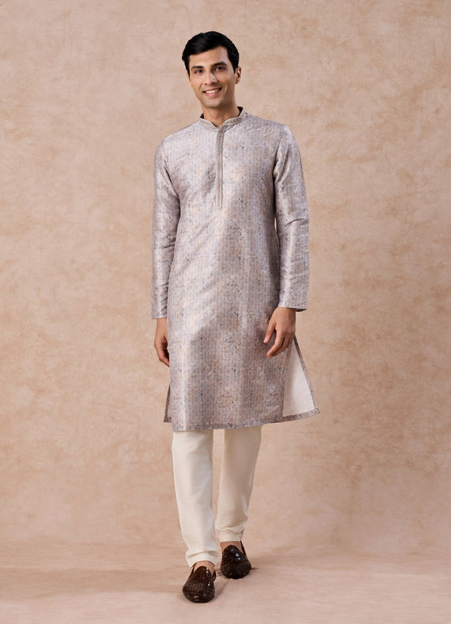 Manyavar Men Elegant Light Grey Kurta Pajama Set