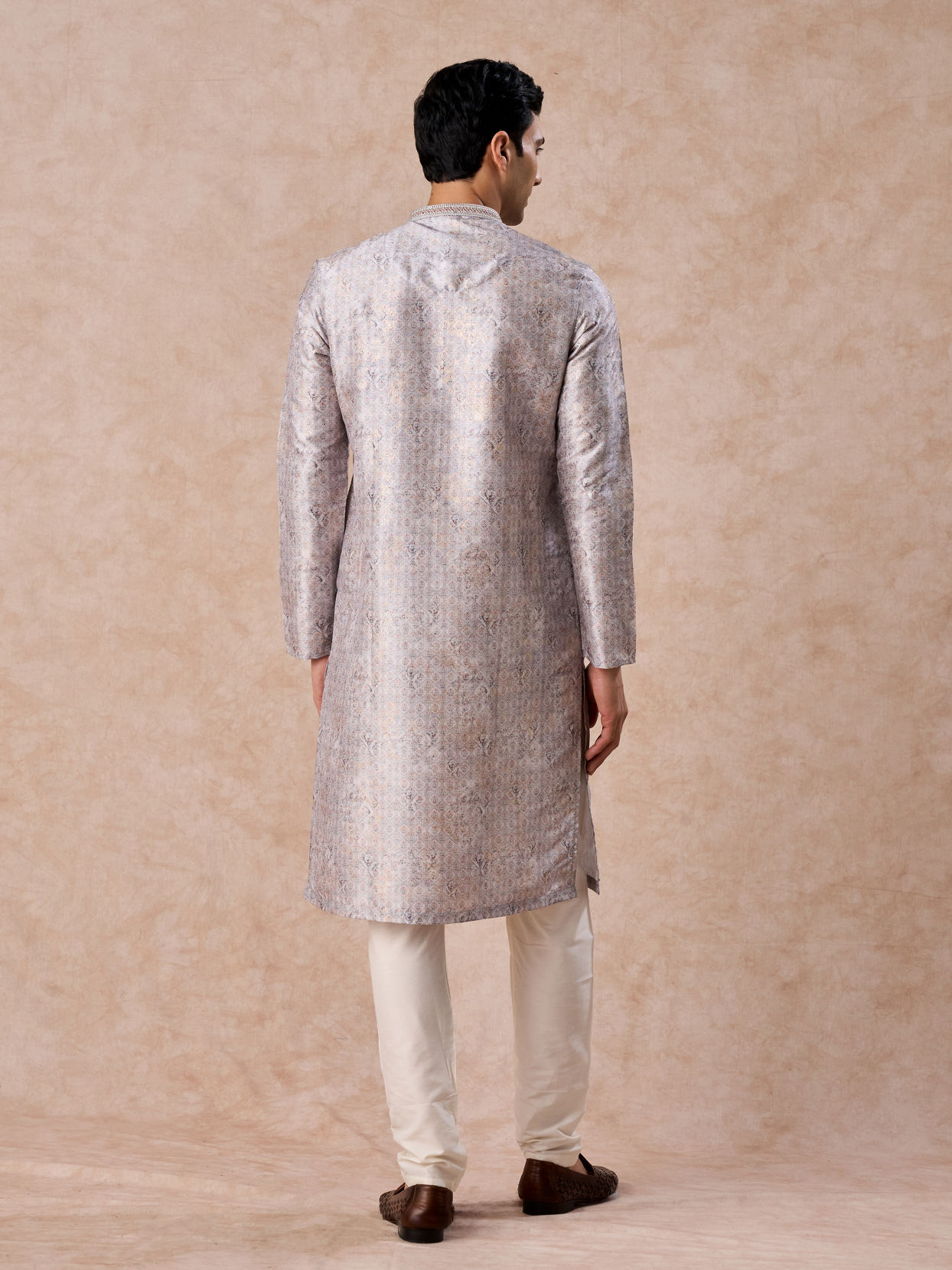 Manyavar Men Elegant Light Grey Kurta Pajama Set