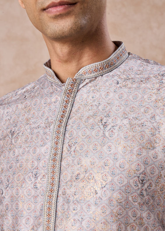 Manyavar Men Elegant Light Grey Kurta Pajama Set