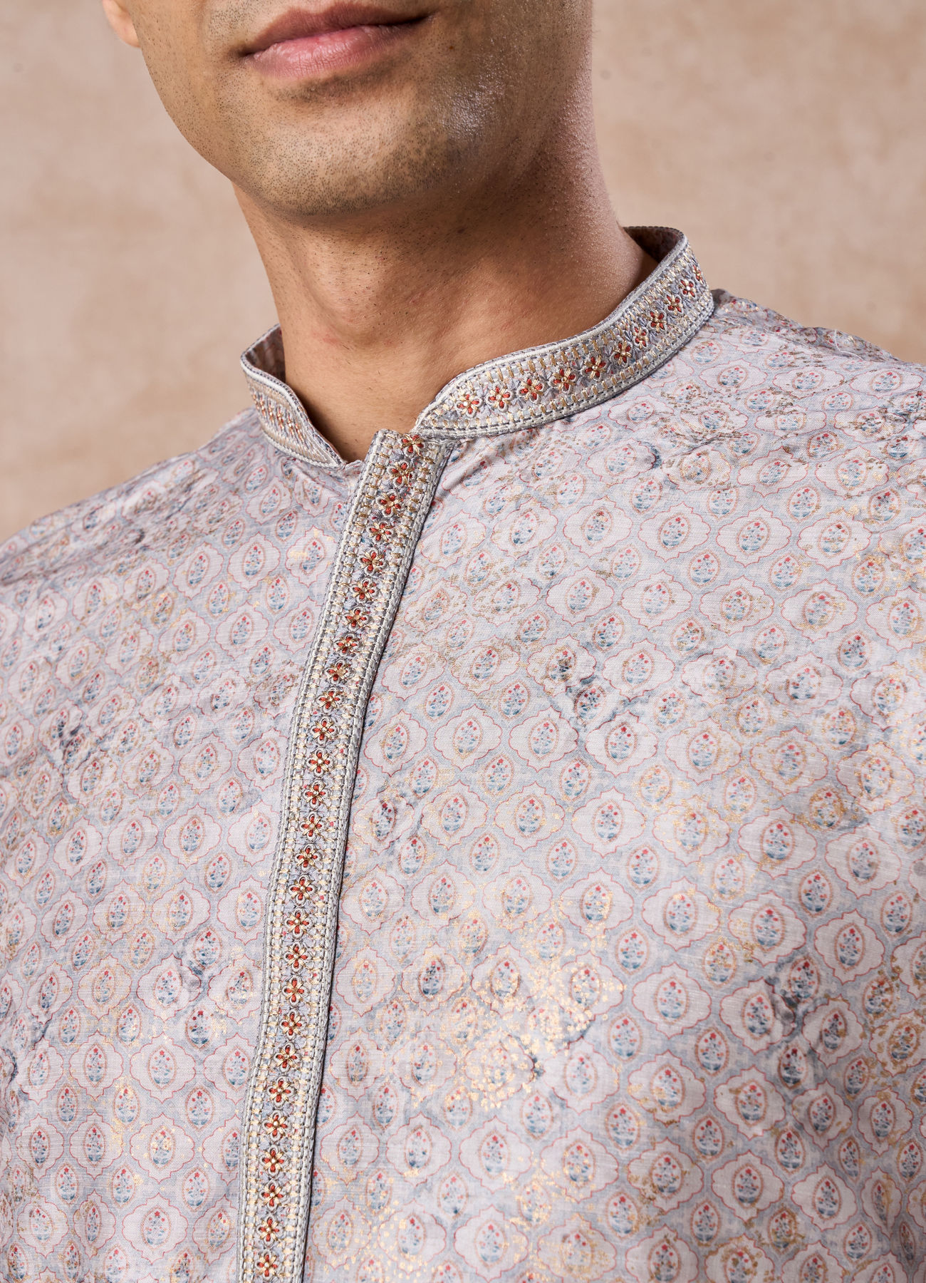 Manyavar Men Elegant Light Grey Kurta Pajama Set