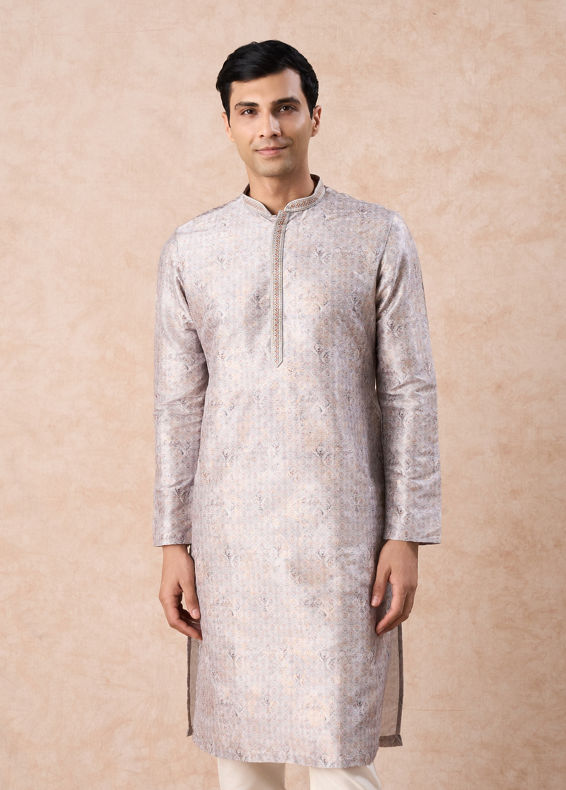 Manyavar Men Elegant Light Grey Kurta Pajama Set