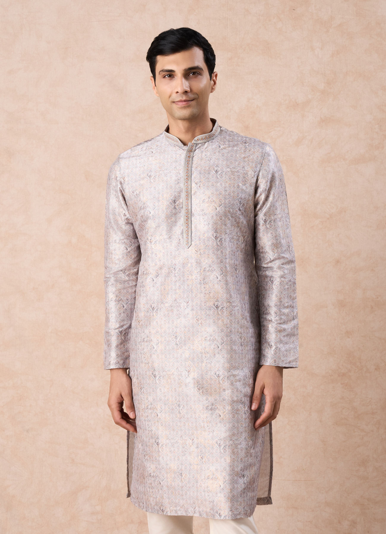 Manyavar Men Elegant Light Grey Kurta Pajama Set