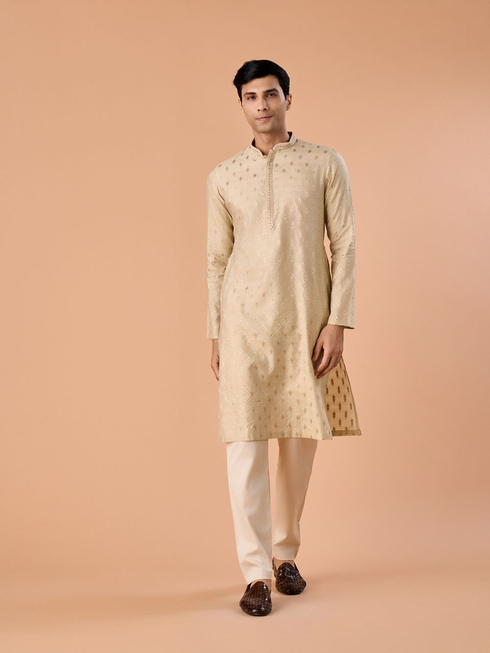 Manyavar Men Beige Celebration Kurta Pajama