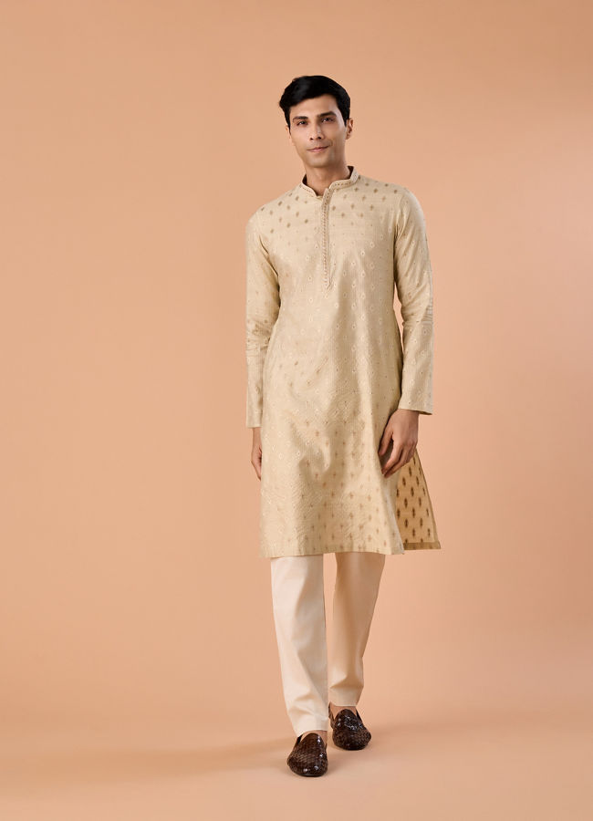 Manyavar Men Beige Celebration Kurta Pajama