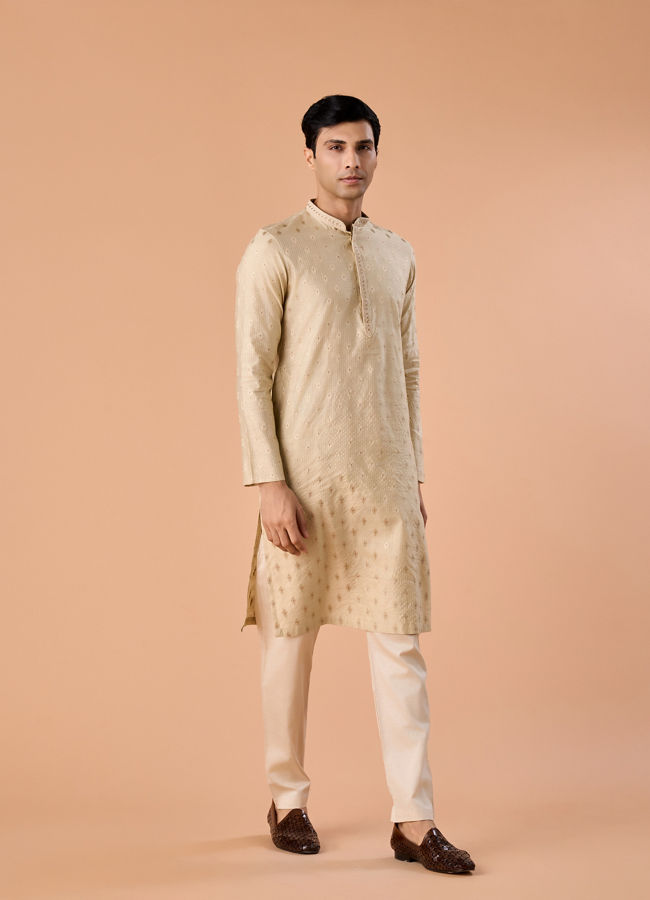 Manyavar Men Beige Celebration Kurta Pajama