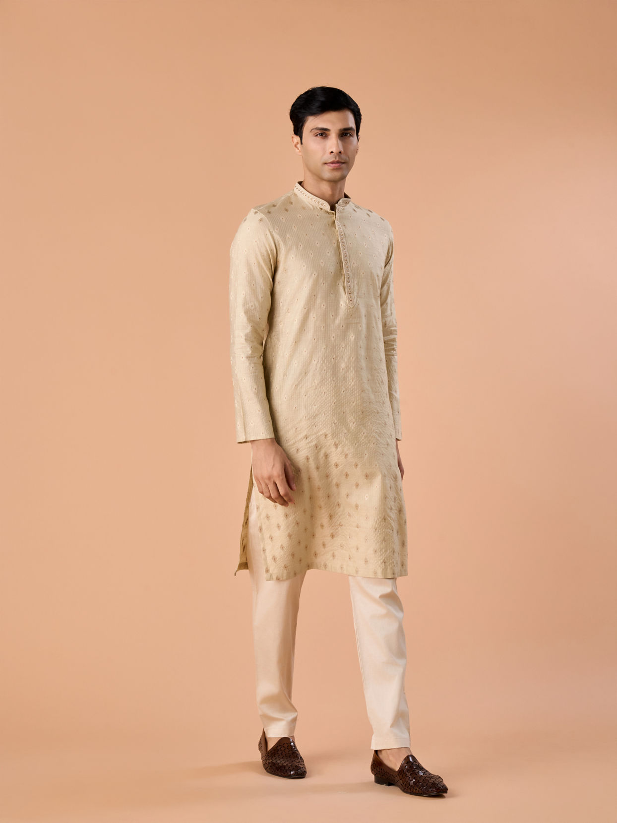 Manyavar Men Beige Celebration Kurta Pajama