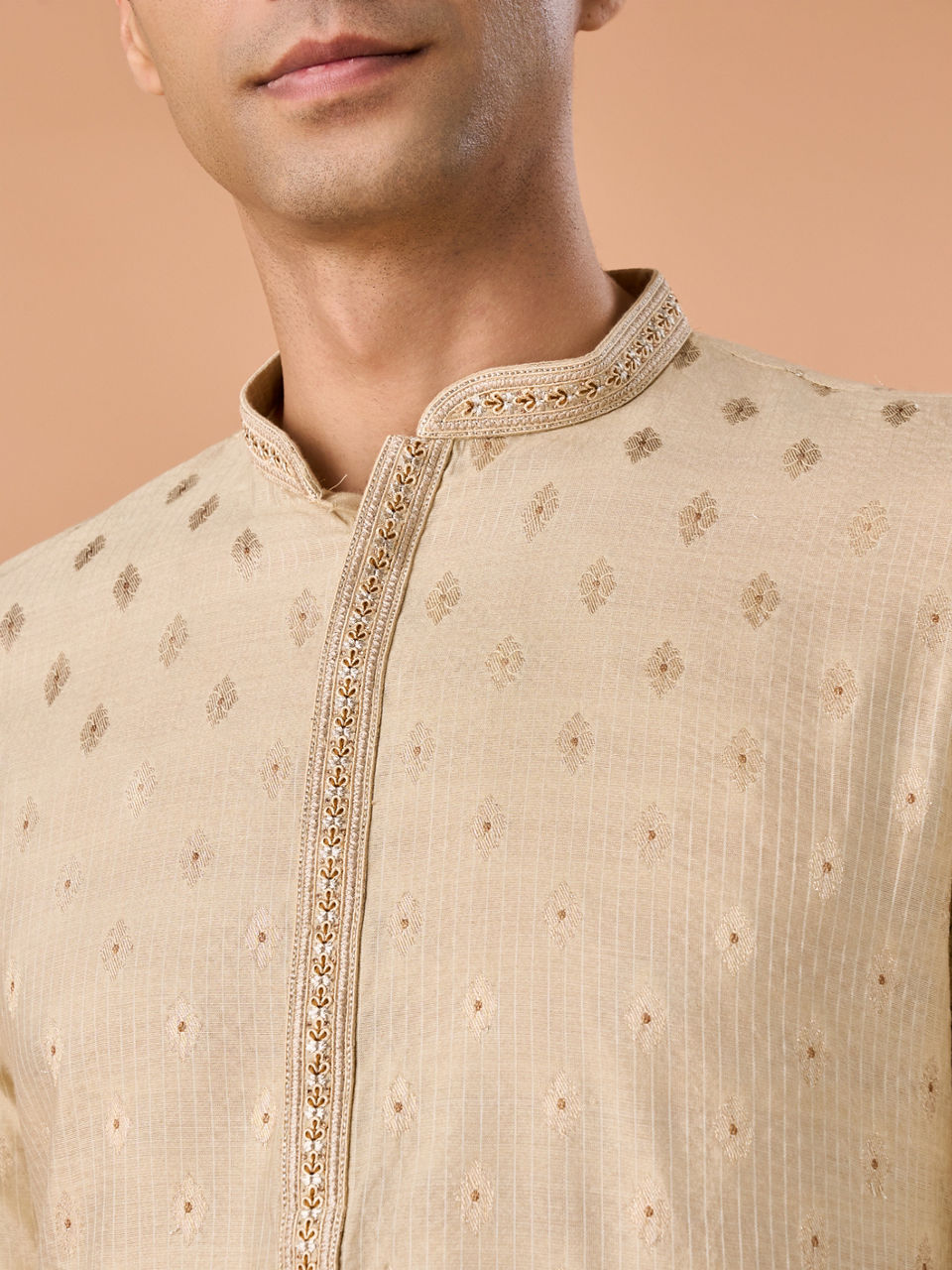 Manyavar Men Beige Celebration Kurta Pajama