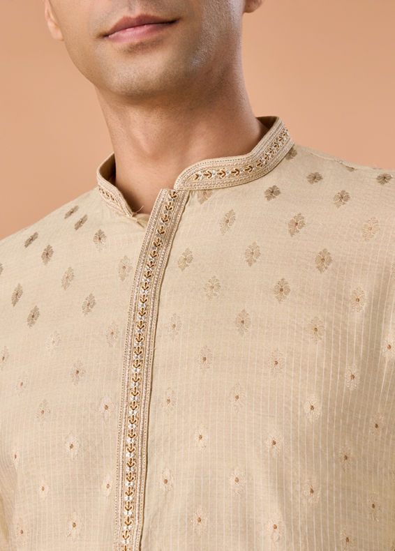 Manyavar Men Beige Celebration Kurta Pajama