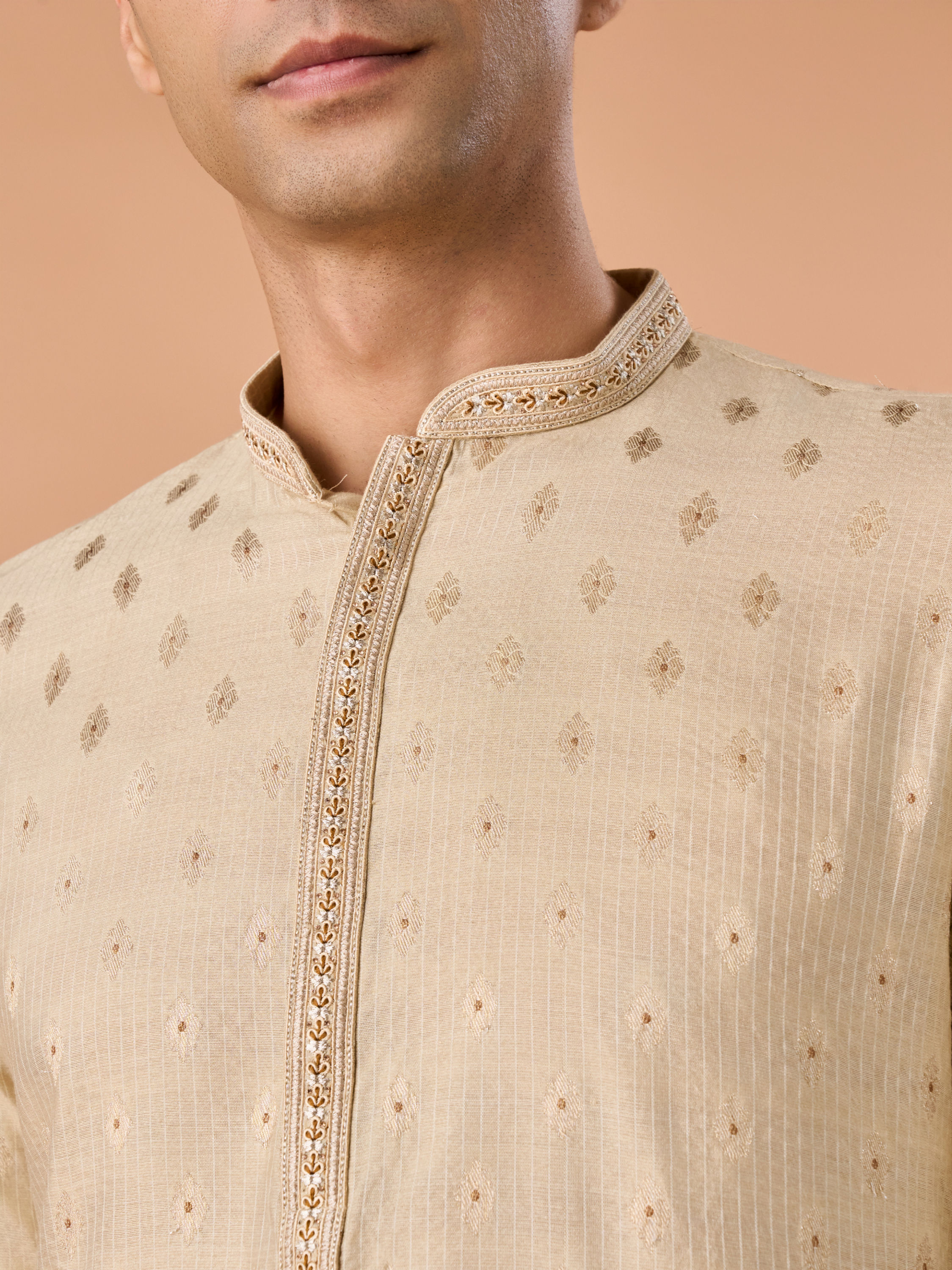 Manyavar Men Beige Celebration Kurta Pajama