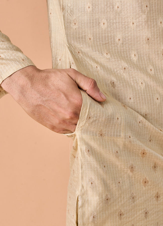 Manyavar Men Beige Celebration Kurta Pajama